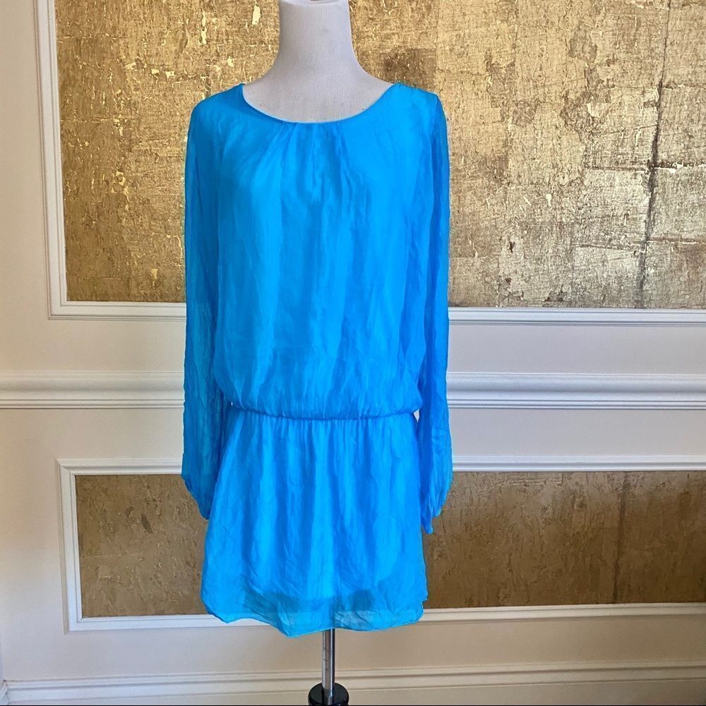 NEW Made in Italy 100% silk turquoise mini dress S